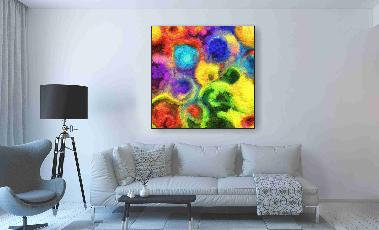 WANDBILD ALURAHMEN XXL ABSTRAKTE BILDER WOHNZIMMER 120x120 FARBKLECKSE BUNT