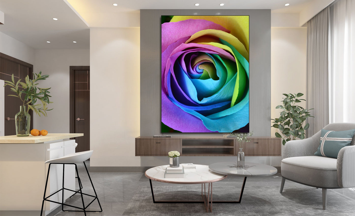 WANDBILD MIT RAHMEN 150x200 ABSTRAKT BILDER XXL WOHNZIMMER ROSE BUNT MODERN