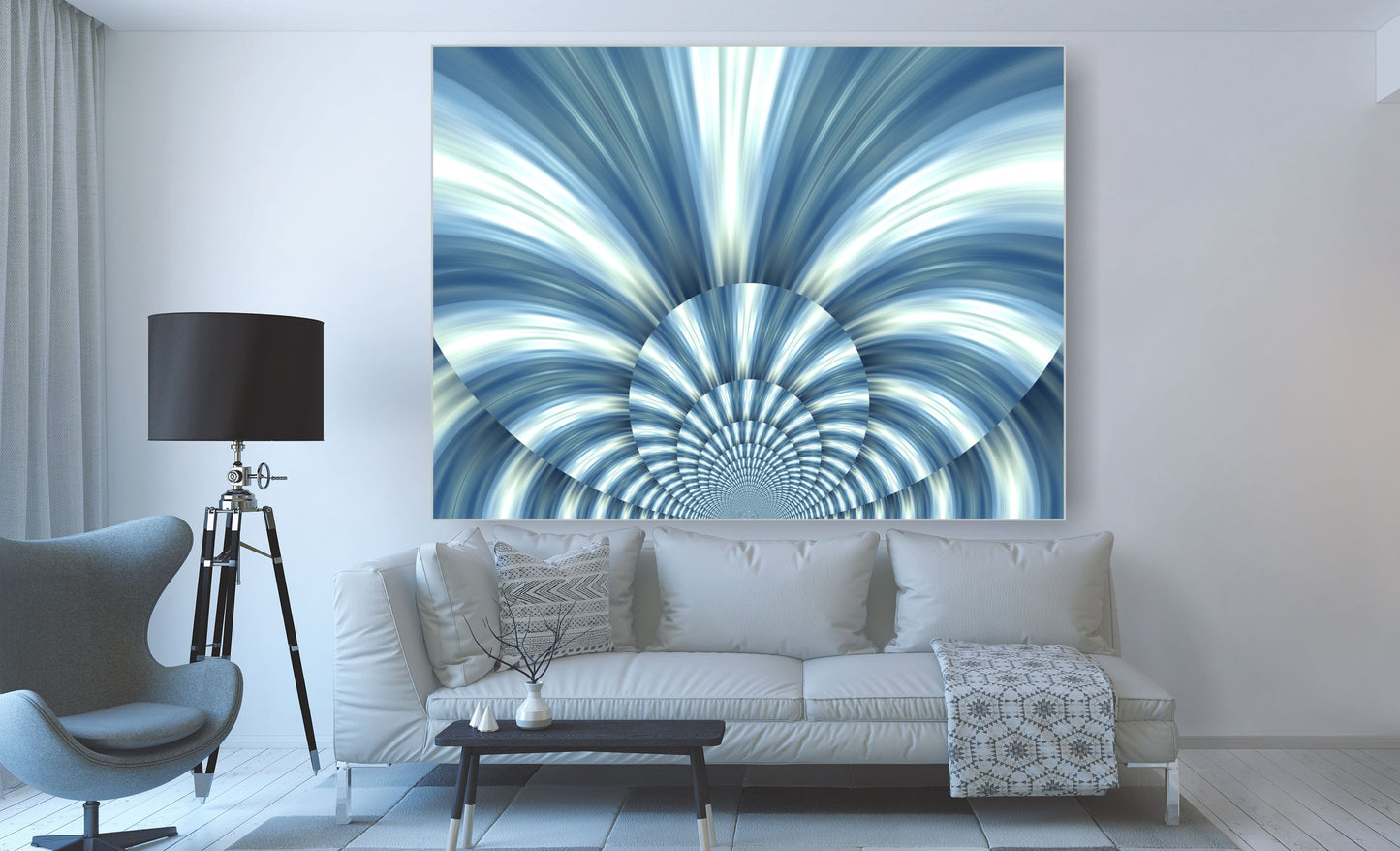 WANDBILDER MIT RAHMEN ABSTRAKT BILDER XXL MODERN WOHNZIMMER KUNST BLAU-WEISS