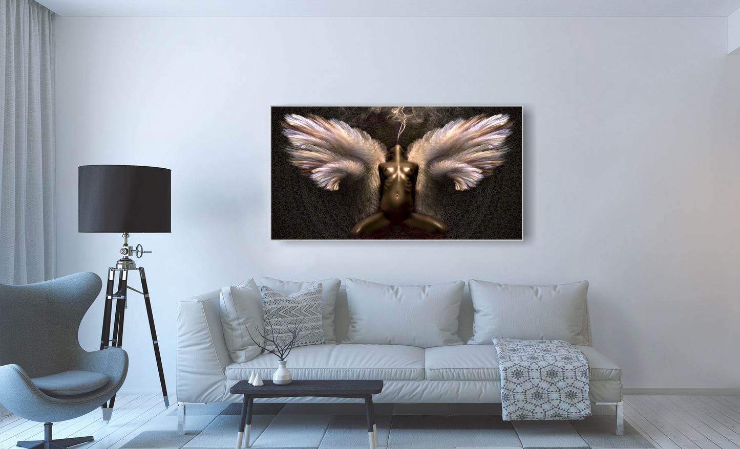 WANDBILDER ALURAHMEN ABSTRAKTE BILDER WOHNZIMMER 150x80 ENGEL FRAU EROTIK
