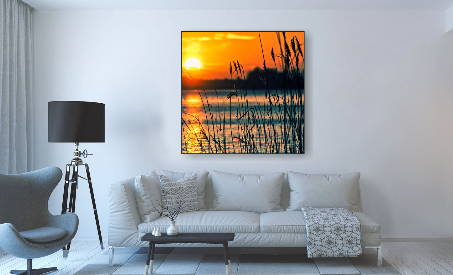 WANDBILDER MIT RAHMEN NATUR BILDER XXL MODERN WOHNZIMMER SEE AM ABEND