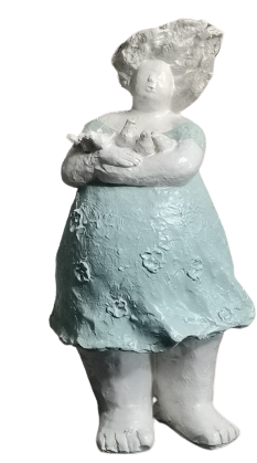EXNER DEKO FIGUR SKULPTUR CRIVA FRAU MIT TAUBEN HÖHE 32 cm MODERN ABSTRAKT