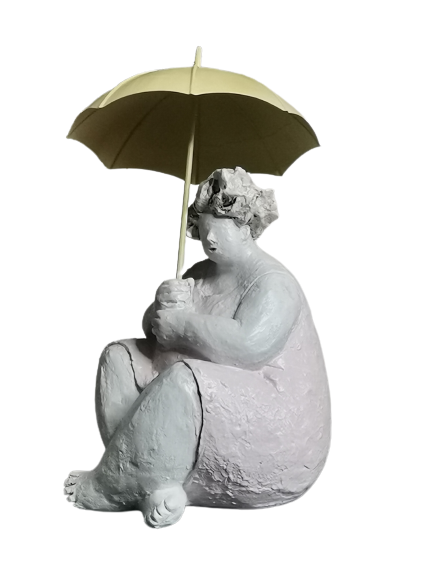EXNER DEKO FIGUR SKULPTUR CRIVA FRAU MIT SCHIRM HÖHE 28 cm MODERN ABSTRAKT
