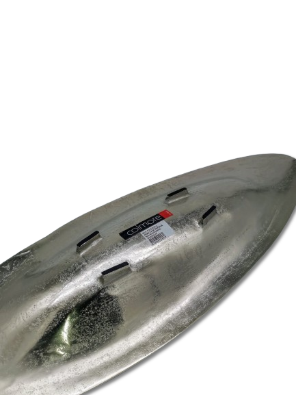 COLMORE DEKO SCHALE XL DESIGN LANG OVAL L 85 cm TISCHDEKO ALU RAW SILBER MODERN
