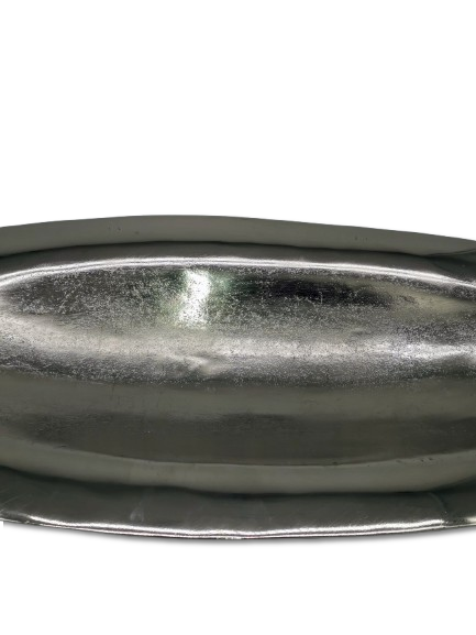 COLMORE DEKO SCHALE XL DESIGN LANG OVAL L 85 cm TISCHDEKO ALU RAW SILBER MODERN