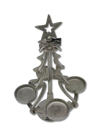 COLMORE DEKO KERZENHALTER X-MAS BAUM H 36cm WEIHNACHTEN TISCHDEKO ALU RAW SILBER