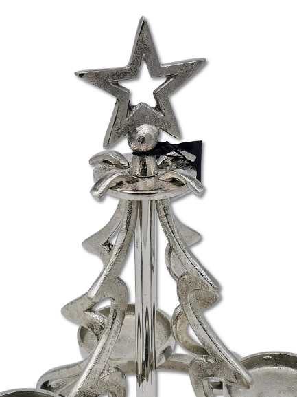 COLMORE DEKO KERZENHALTER X-MAS BAUM H 36cm WEIHNACHTEN TISCHDEKO ALU RAW SILBER