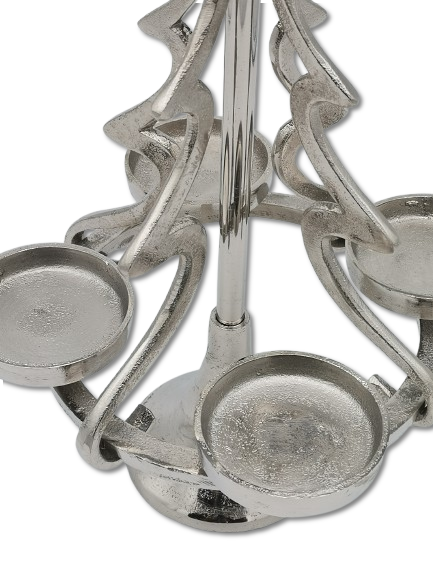 COLMORE DEKO KERZENHALTER X-MAS BAUM H 36cm WEIHNACHTEN TISCHDEKO ALU RAW SILBER