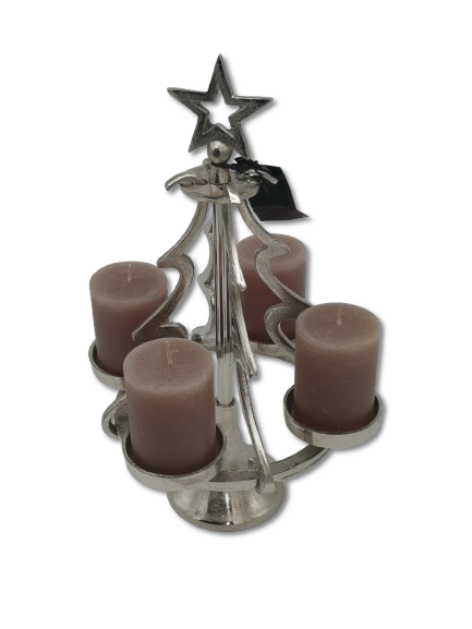 COLMORE DEKO KERZENHALTER X-MAS BAUM H 36cm WEIHNACHTEN TISCHDEKO ALU RAW SILBER