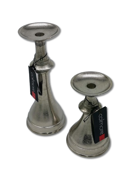 COLMORE DEKO KERZENHALTER KERZENSTÄNDER Ø13 cm  H 20 cm ALU RAW SILBER MODERN