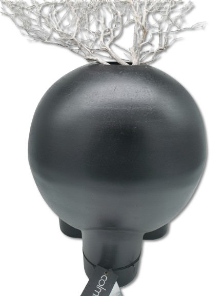 COLMORE DEKO VASE GROSS MODERN H 41cm GEFÄSS KUGEL Ø 35 cm ALU BLACK  BODENVASE
