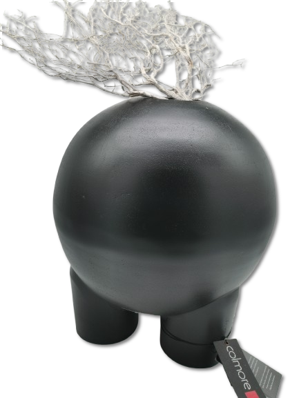 COLMORE DEKO VASE GROSS MODERN H 41cm GEFÄSS KUGEL Ø 35 cm ALU BLACK  BODENVASE