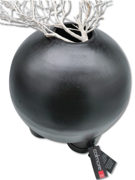 COLMORE DEKO VASE GROSS MODERN H 41cm GEFÄSS KUGEL Ø 35 cm ALU BLACK  BODENVASE
