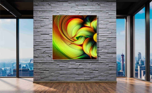 WANDBILD ALURAHMEN XXL ABSTRAKTE BILDER WOHNZIMMER 120x120 BLÜTE DIGITAL