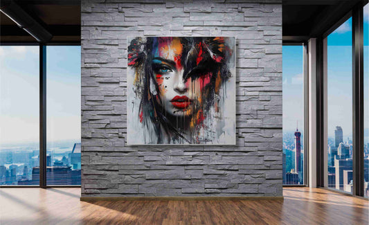 WANDBILD ALURAHMEN XXL ABSTRAKTE BILDER WOHNZIMMER 120x120 FRAU KUNST
