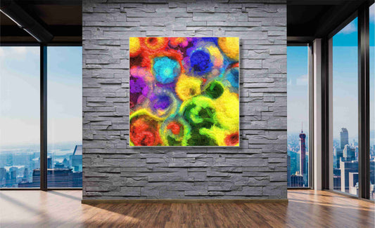 WANDBILD ALURAHMEN XXL ABSTRAKTE BILDER WOHNZIMMER 120x120 FARBKLECKSE BUNT
