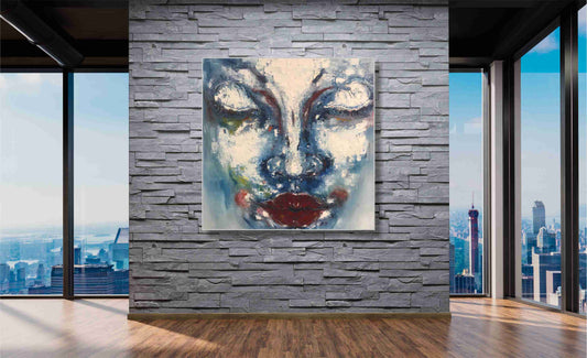 WANDBILD ALURAHMEN XXL ABSTRAKTE BILDER WOHNZIMMER 120x120 FRAU GESICHT