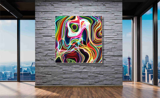 WANDBILD ALURAHMEN XXL ABSTRAKTE BILDER WOHNZIMMER 120x120 BUNT MODERN