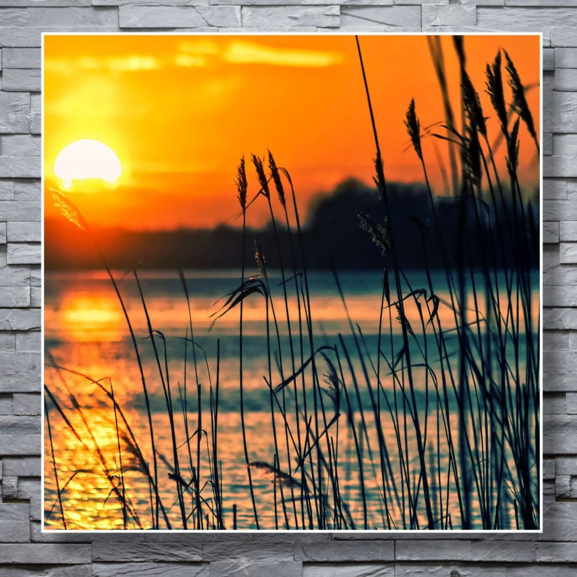 WANDBILDER MIT RAHMEN NATUR BILDER XXL MODERN WOHNZIMMER SEE AM ABEND