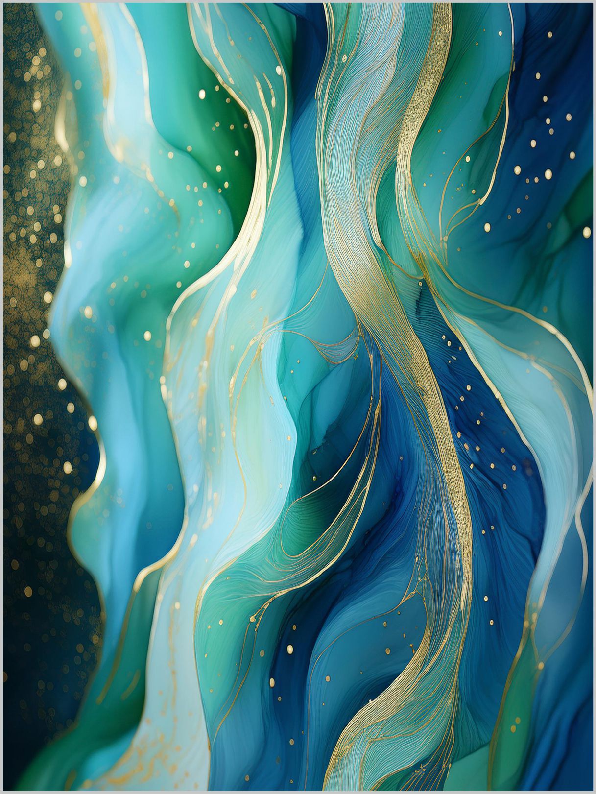 WANDBILD MIT RAHMEN 150x200 ABSTRAKT BILDER XXL WOHNZIMMER KUNST BLAU GOLD