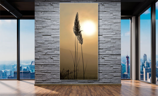 WANDBILDER MIT RAHMEN NATUR BILDER XXL MODERN WOHNZIMMER GRÄSER ABEND