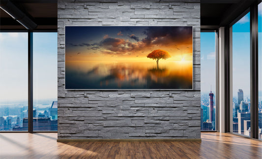 WANDBILDER MIT RAHMEN NATUR BILDER XXL MODERN WOHNZIMMER ABENDSONNE