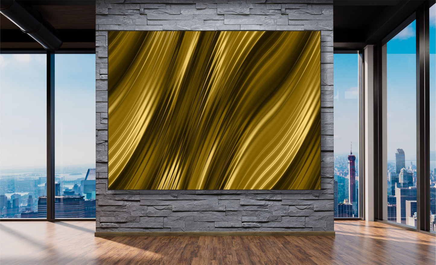 WANDBILDER MIT RAHMEN ABSTRAKT BILDER XXL MODERN WOHNZIMMER WELLEN GOLD