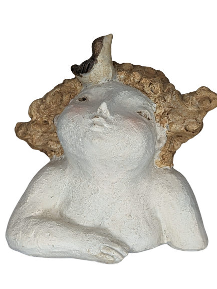EXNER DEKO FIGUR BÜSTE LADY CRIVA MIT VOGEL HÖHE 16 cm MODERN ABSTRAKT
