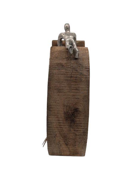 SKULPTUR DEKO FIGUR EXNER H 26 cm BAUMSCHEIBE ALU SILBER MODERN ABSTRAKT