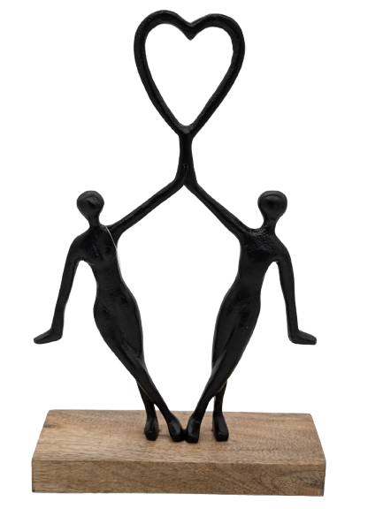 DEKO FIGUR SKULPTUR EXNER PAAR HERZ H 33 cm LIEBE HOLZ ALU SCHWARZ MODERN