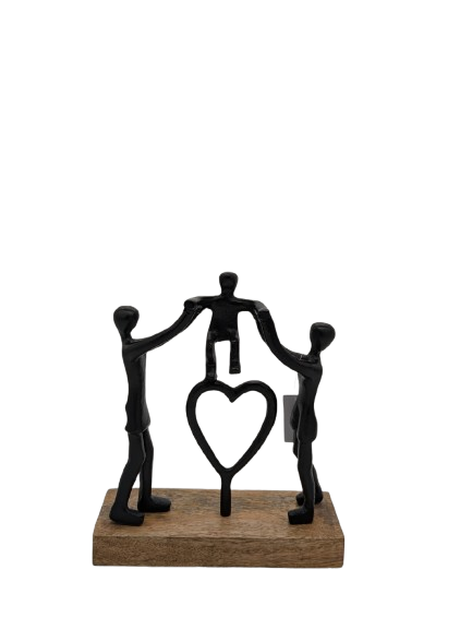 DEKO FIGUR SKULPTUR EXNER FAMILIE HERZ H23 cm HOLZ ALU SCHWARZ MODERN ABSTRAKT