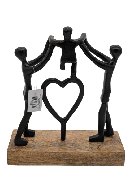 DEKO FIGUR SKULPTUR EXNER FAMILIE HERZ H23 cm HOLZ ALU SCHWARZ MODERN ABSTRAKT