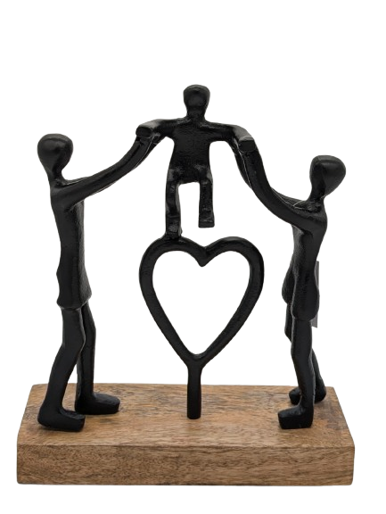 DEKO FIGUR SKULPTUR EXNER FAMILIE HERZ H23 cm HOLZ ALU SCHWARZ MODERN ABSTRAKT