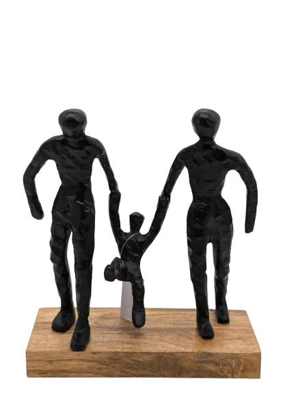DEKO FIGUR SKULPTUR EXNER FAMILIE KIND H 23 cm HOLZSOCKEL ALU SCHWARZ MODERN