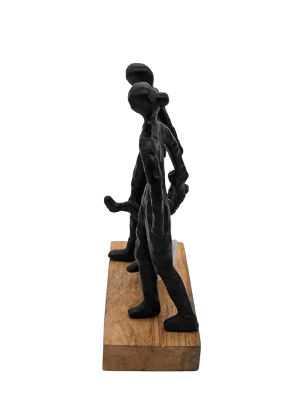 DEKO FIGUR SKULPTUR EXNER FAMILIE KIND H 23 cm HOLZSOCKEL ALU SCHWARZ MODERN