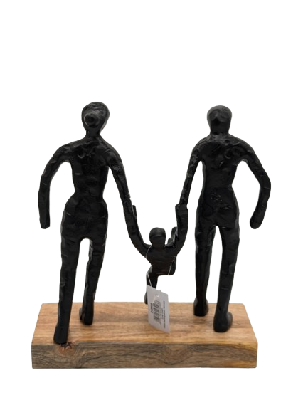 DEKO FIGUR SKULPTUR EXNER FAMILIE KIND H 23 cm HOLZSOCKEL ALU SCHWARZ MODERN