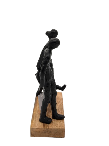 DEKO FIGUR SKULPTUR EXNER FAMILIE KIND H 23 cm HOLZSOCKEL ALU SCHWARZ MODERN