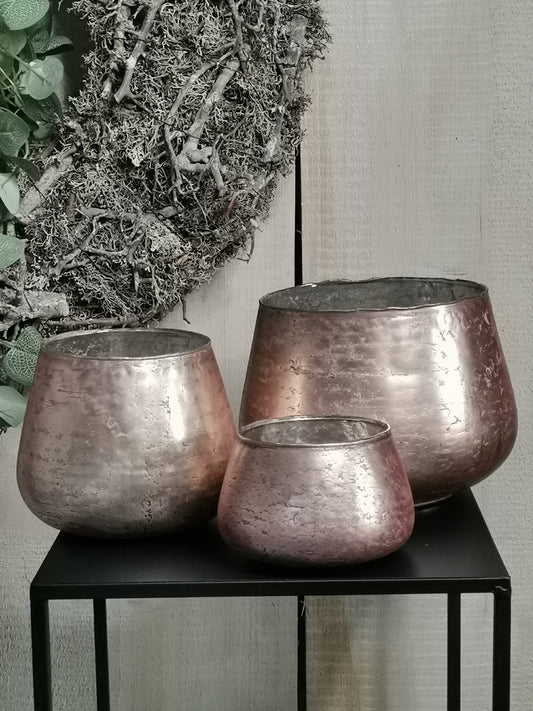 Glaswindlicht Rose'/Innen Silber Handgemacht 3 Größen Kerzenhalter